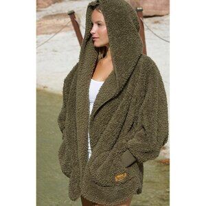 Nordic Beach Wrap Women's OS Brown Olive U Green Fleece  Cardigan Hooded Cozy